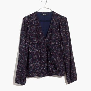 Madewell Blue Long Sleeve Wrap Blouse